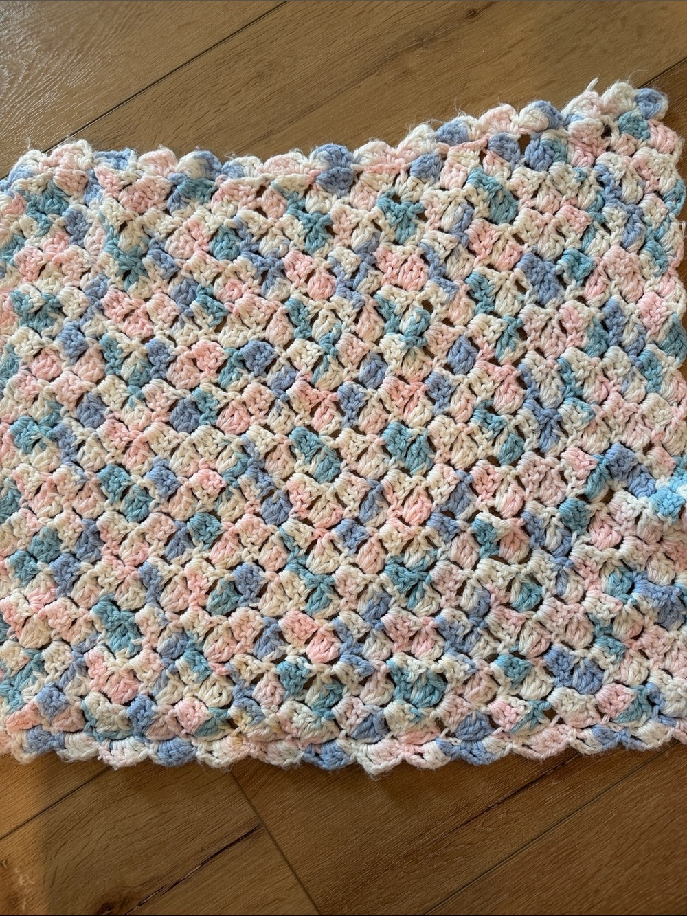 Handmade Pastel Crochet Baby Blanket - Blue, Pink & Cream